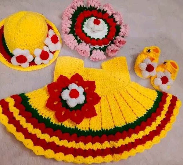 ইয়েলো, রেড & গ্রিন হ্যান্ডমেড ড্রেস সেট